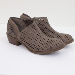 Jasmin Taupe Perforated Cutout Ankle Buckle Bootie Low Block Heel Size 9